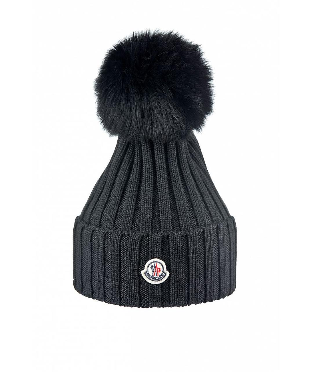 MONCLER Черная шерстяная шапка, фото 5