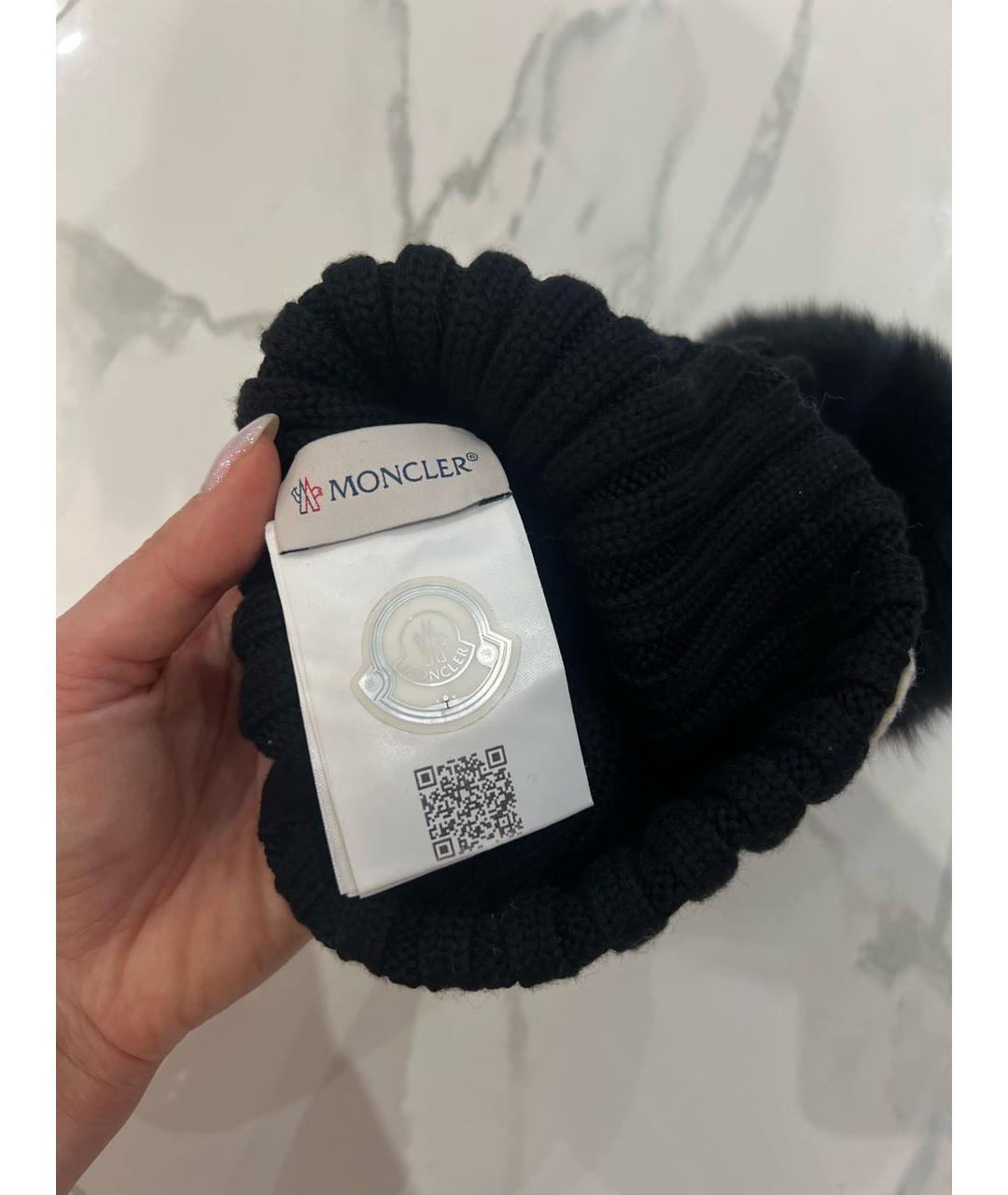 MONCLER Черная шерстяная шапка, фото 2