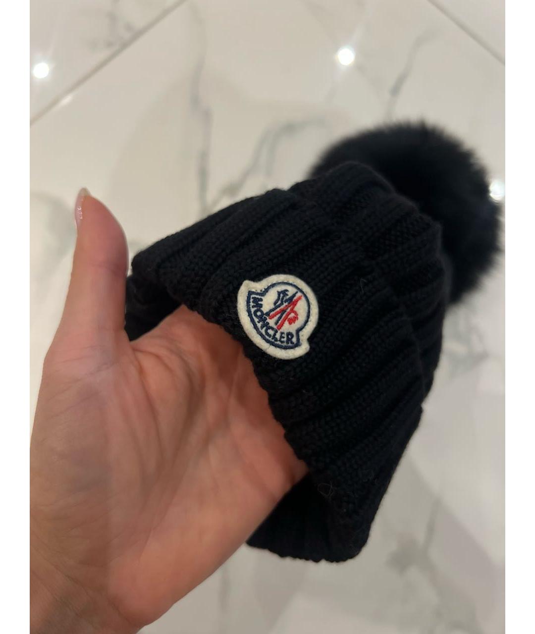 MONCLER Черная шерстяная шапка, фото 3