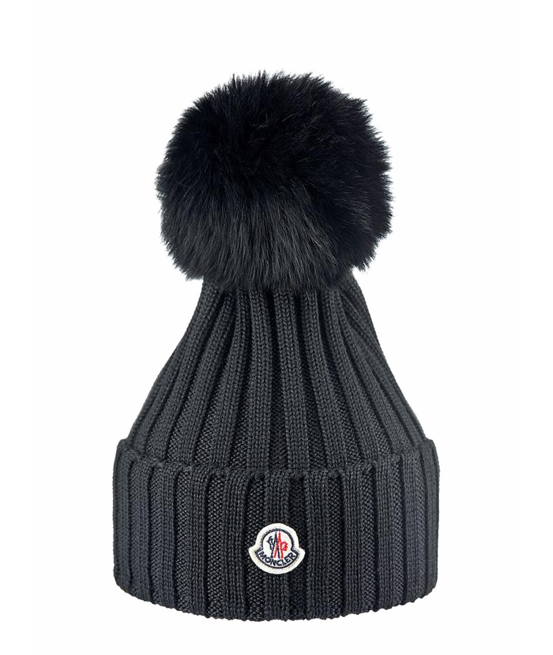 MONCLER Черная шерстяная шапка, фото 1