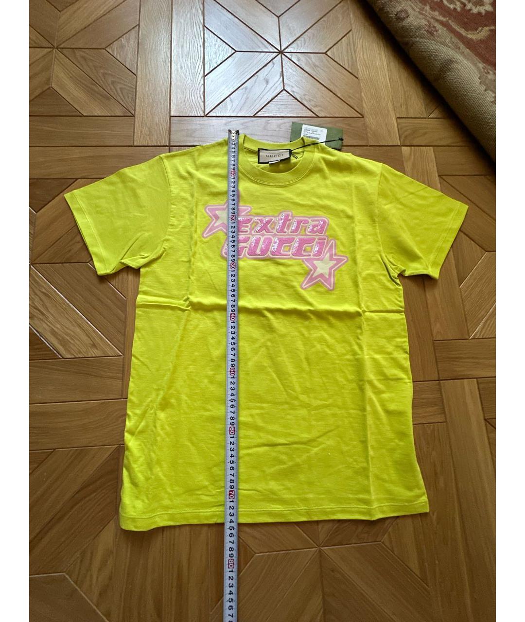 GUCCI Желтая хлопковая футболка, фото 6