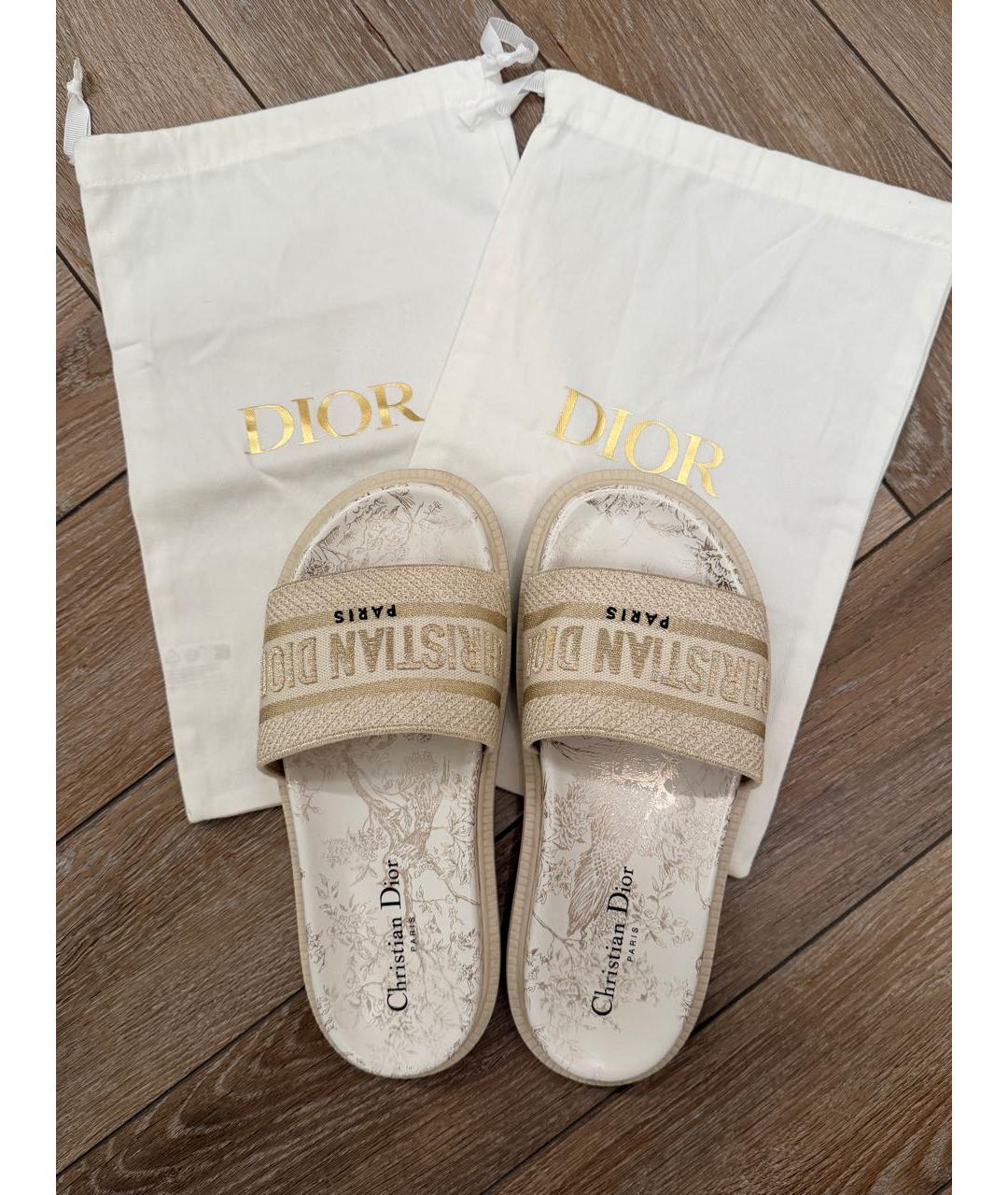 CHRISTIAN DIOR Бежевые текстильные шлепанцы, фото 2