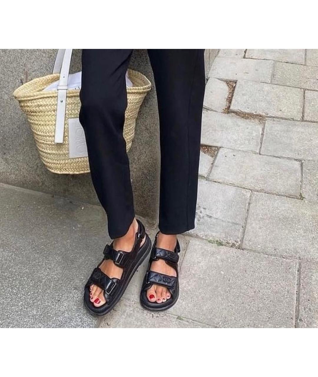 CHANEL Черные кожаные сандалии, фото 7