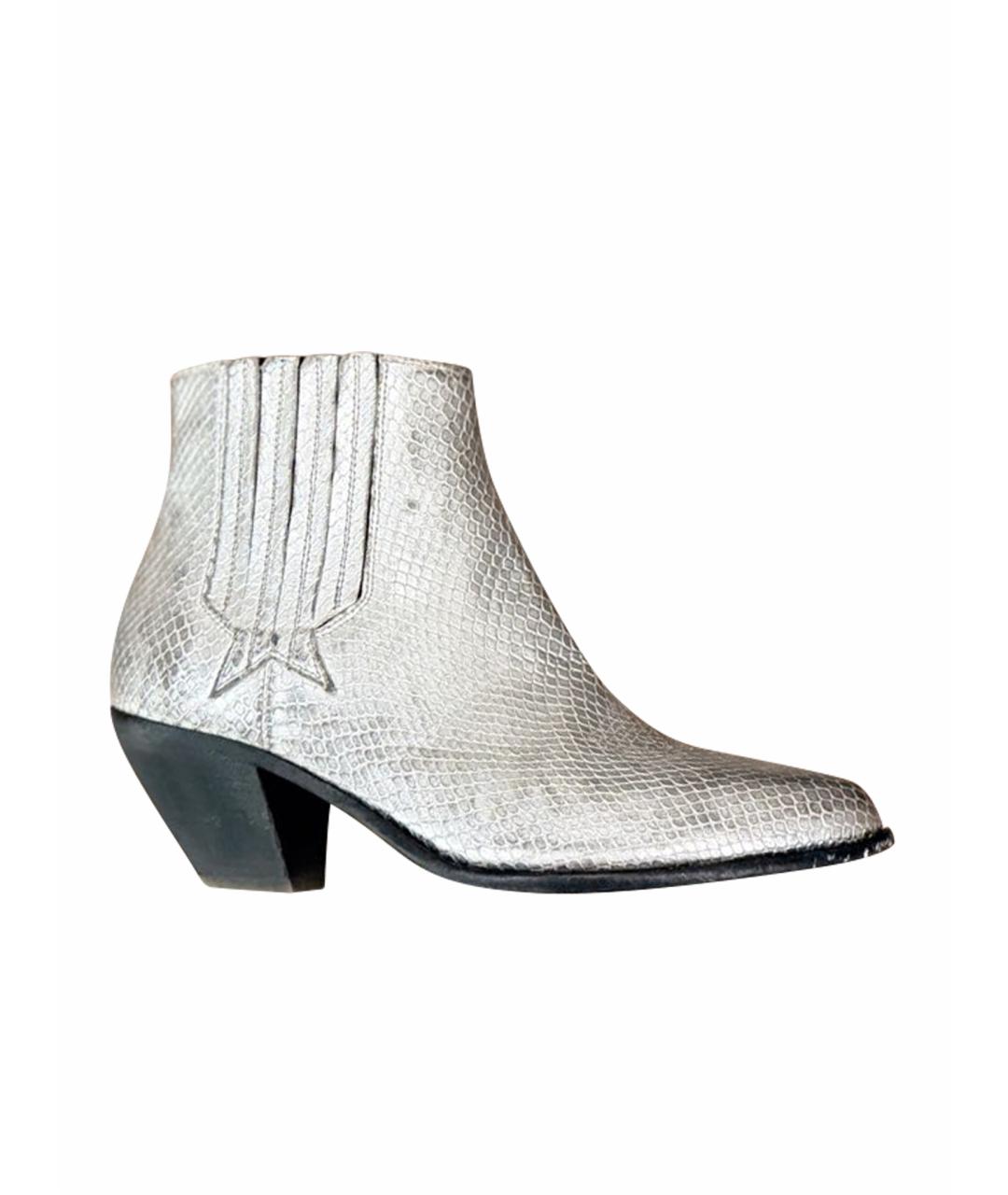 GOLDEN GOOSE DELUXE BRAND Серебряные кожаные ботфорты, фото 1