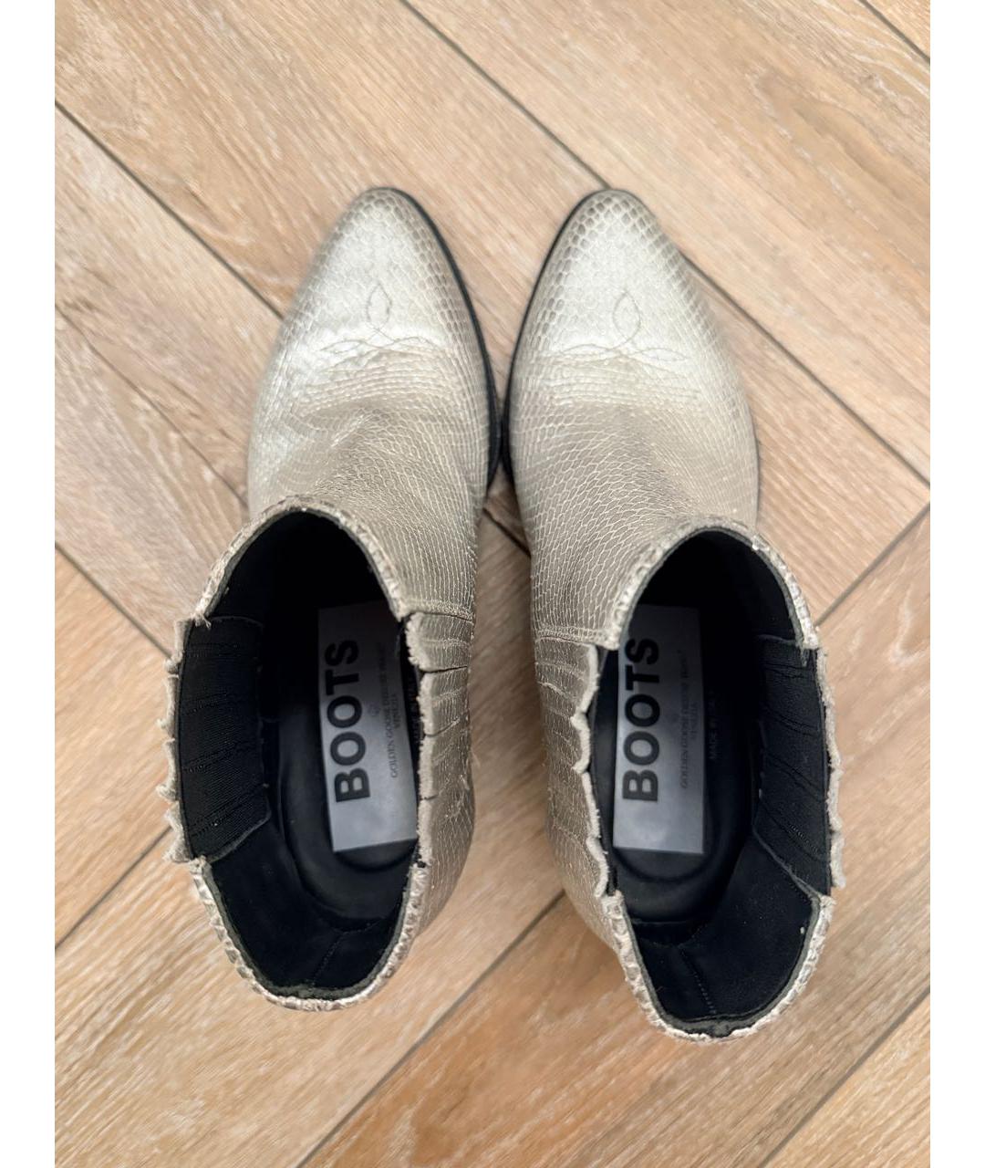 GOLDEN GOOSE DELUXE BRAND Серебряные кожаные ботфорты, фото 3