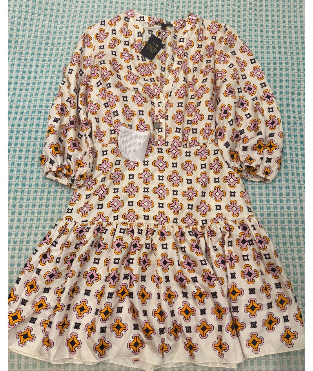 MAJE Бежевое шелковое повседневное платье, фото 3