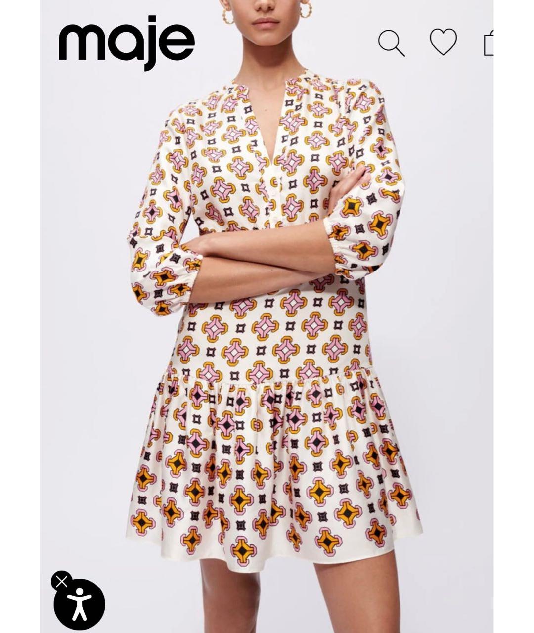 MAJE Бежевое шелковое повседневное платье, фото 6