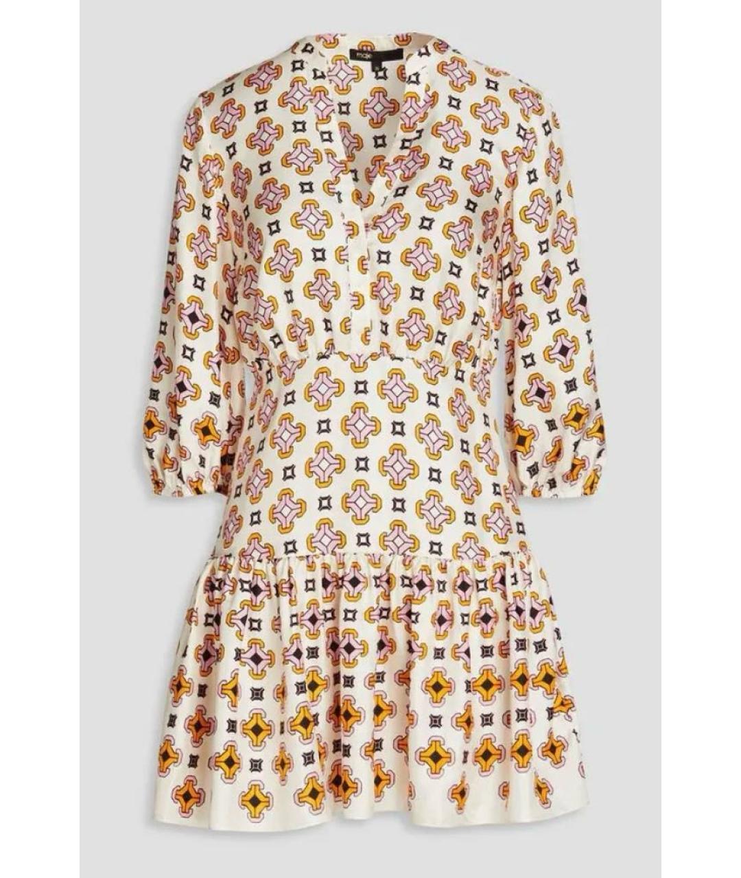 MAJE Бежевое шелковое повседневное платье, фото 9