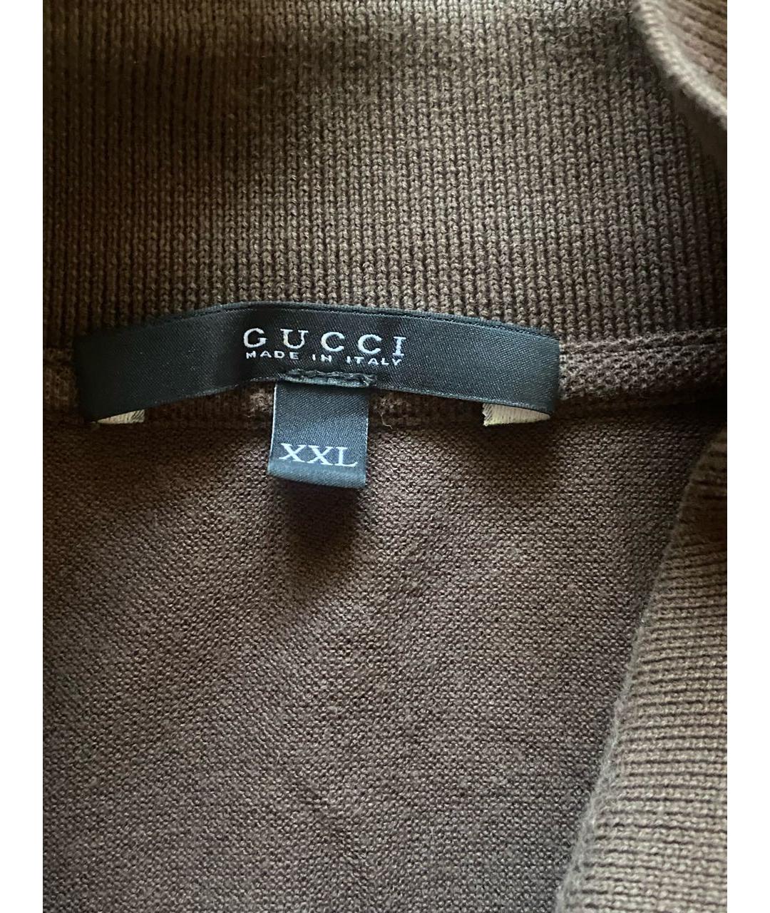 GUCCI Коричневое хлопковое поло с коротким рукавом, фото 3