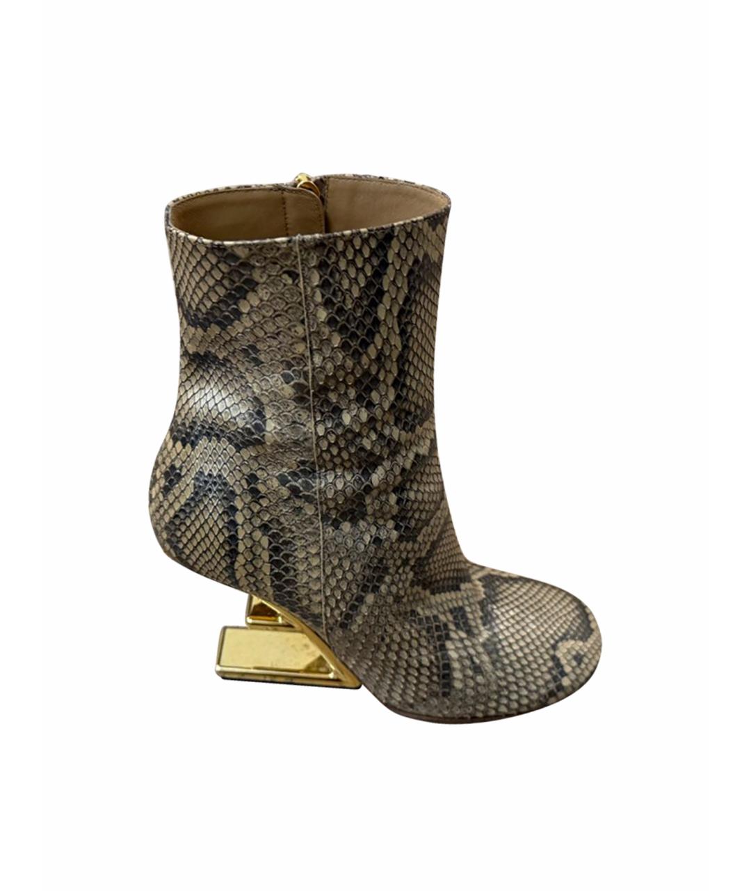 FENDI Коричневые ботильоны из экзотической кожи, фото 1