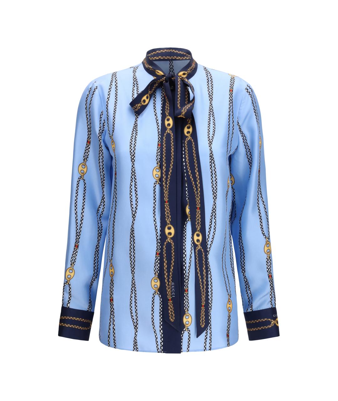 GUCCI Синяя шелковая рубашка, фото 1