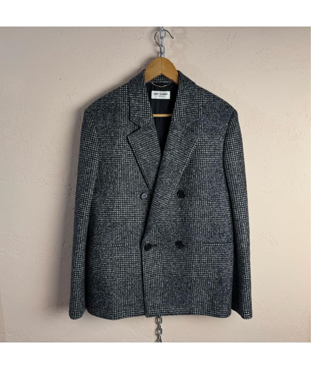 SAINT LAURENT Антрацитовый шерстяной жакет/пиджак, фото 9