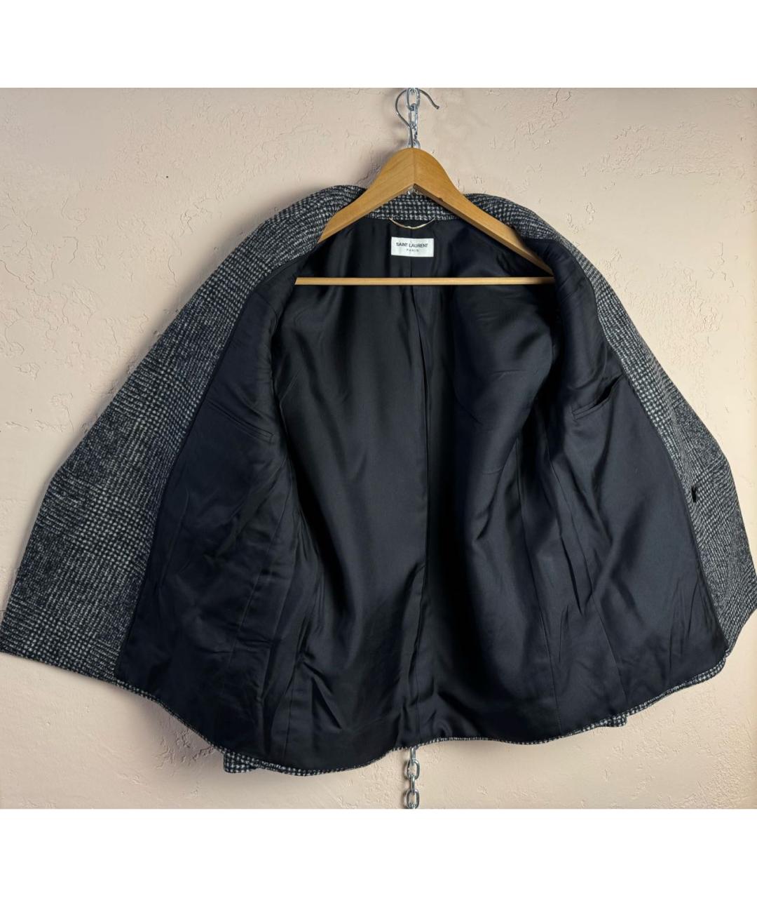 SAINT LAURENT Антрацитовый шерстяной жакет/пиджак, фото 8