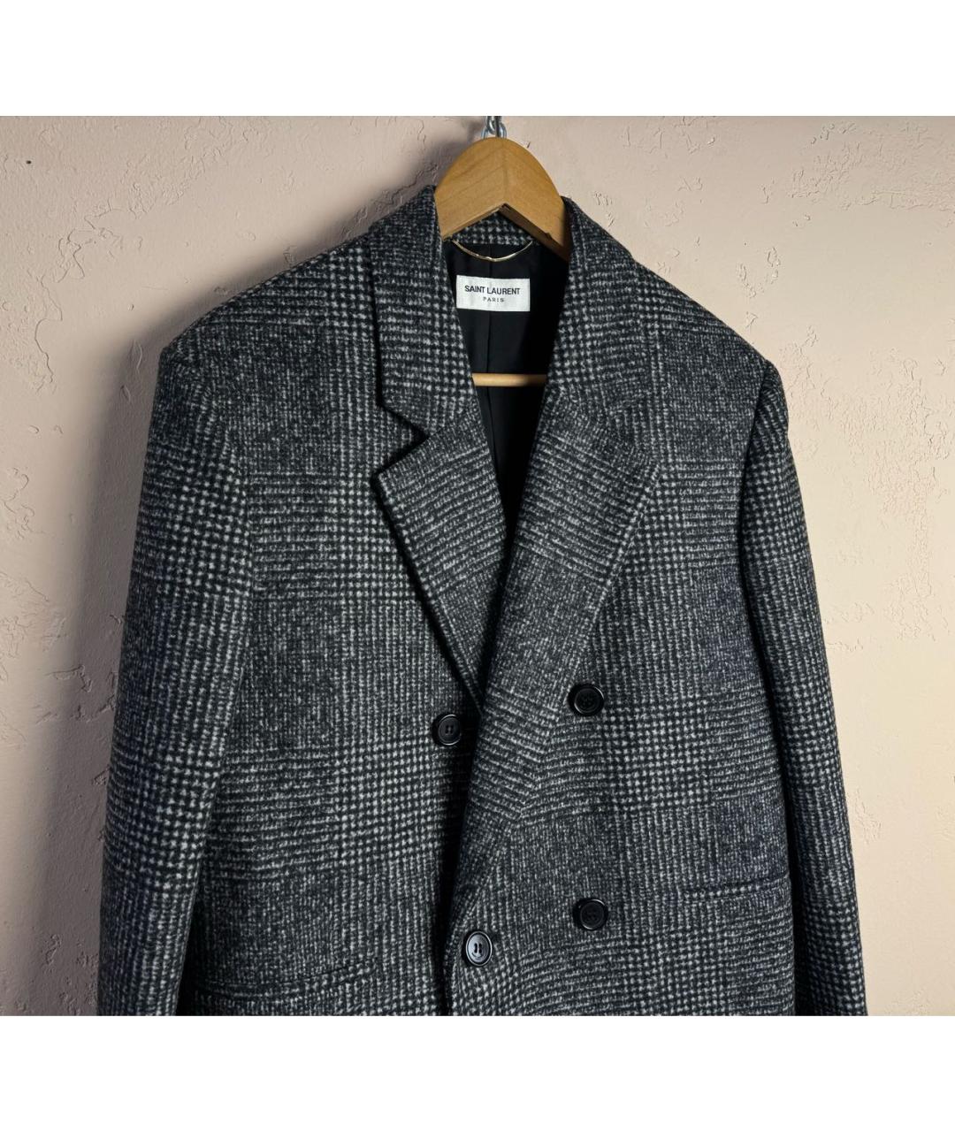 SAINT LAURENT Антрацитовый шерстяной жакет/пиджак, фото 3