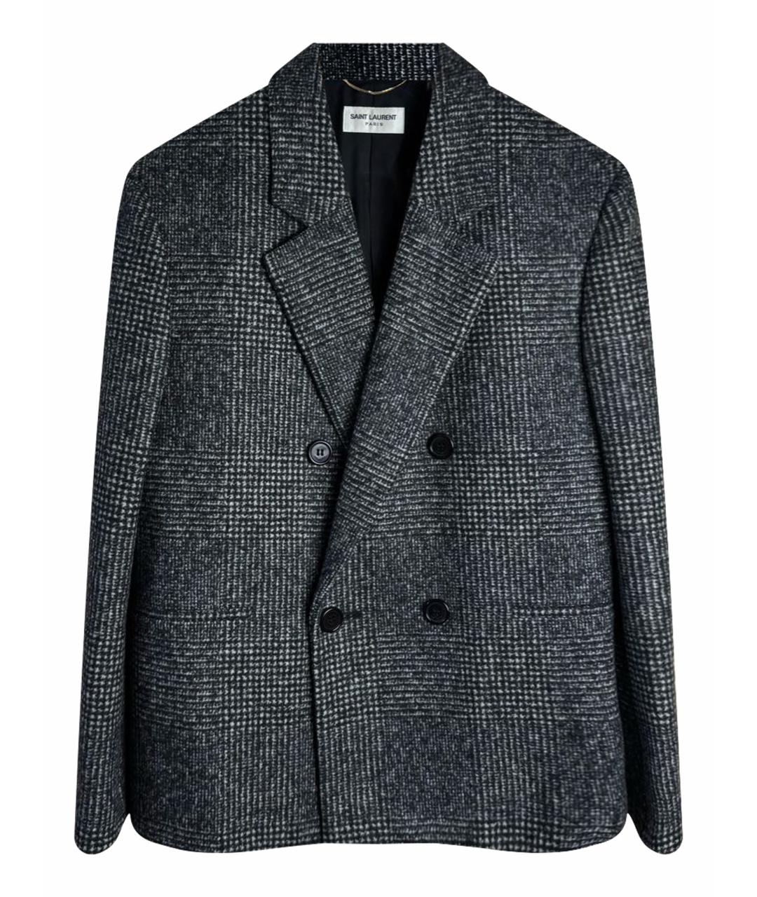 SAINT LAURENT Антрацитовый шерстяной жакет/пиджак, фото 1