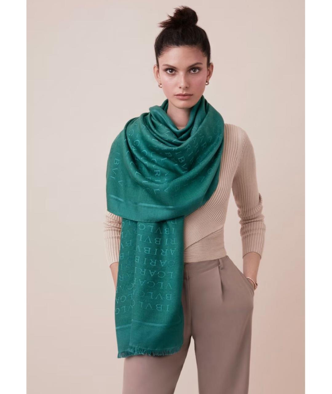 BVLGARI Зеленый шелковый платок, фото 4