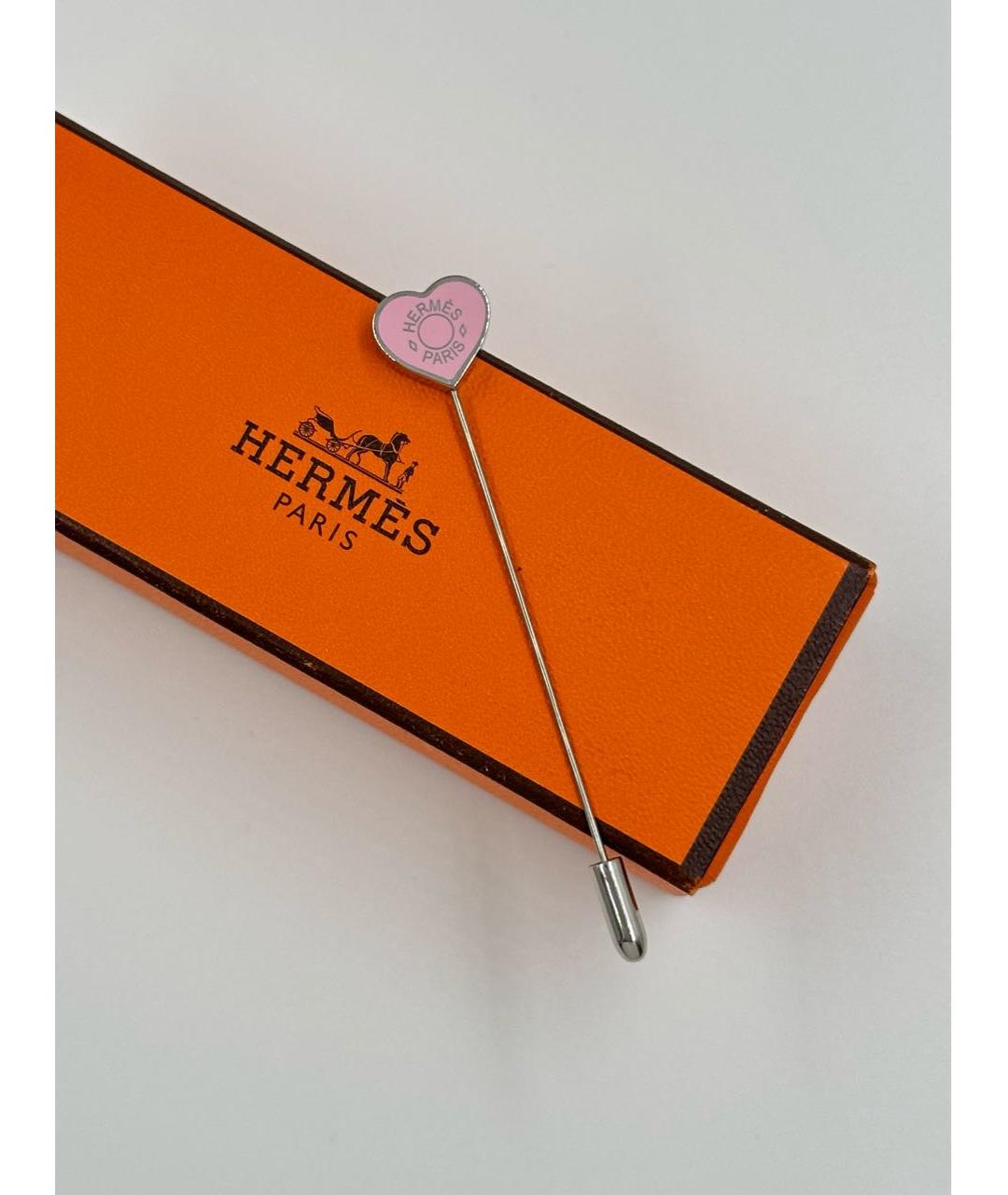 HERMES Розовая металлическая булавка / брошь, фото 2