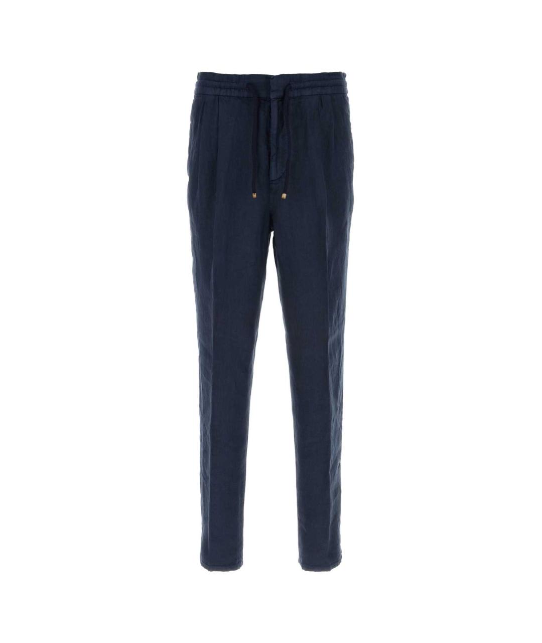 BRUNELLO CUCINELLI Синие льняные повседневные брюки, фото 1