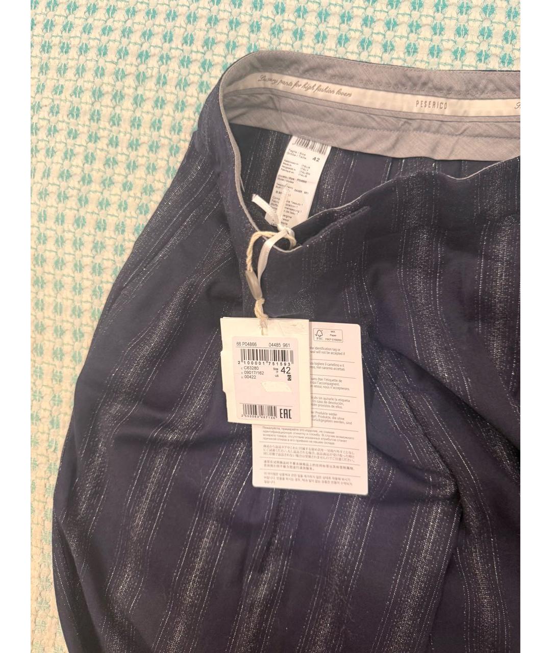 PESERICO Темно-синие шерстяные прямые брюки, фото 3