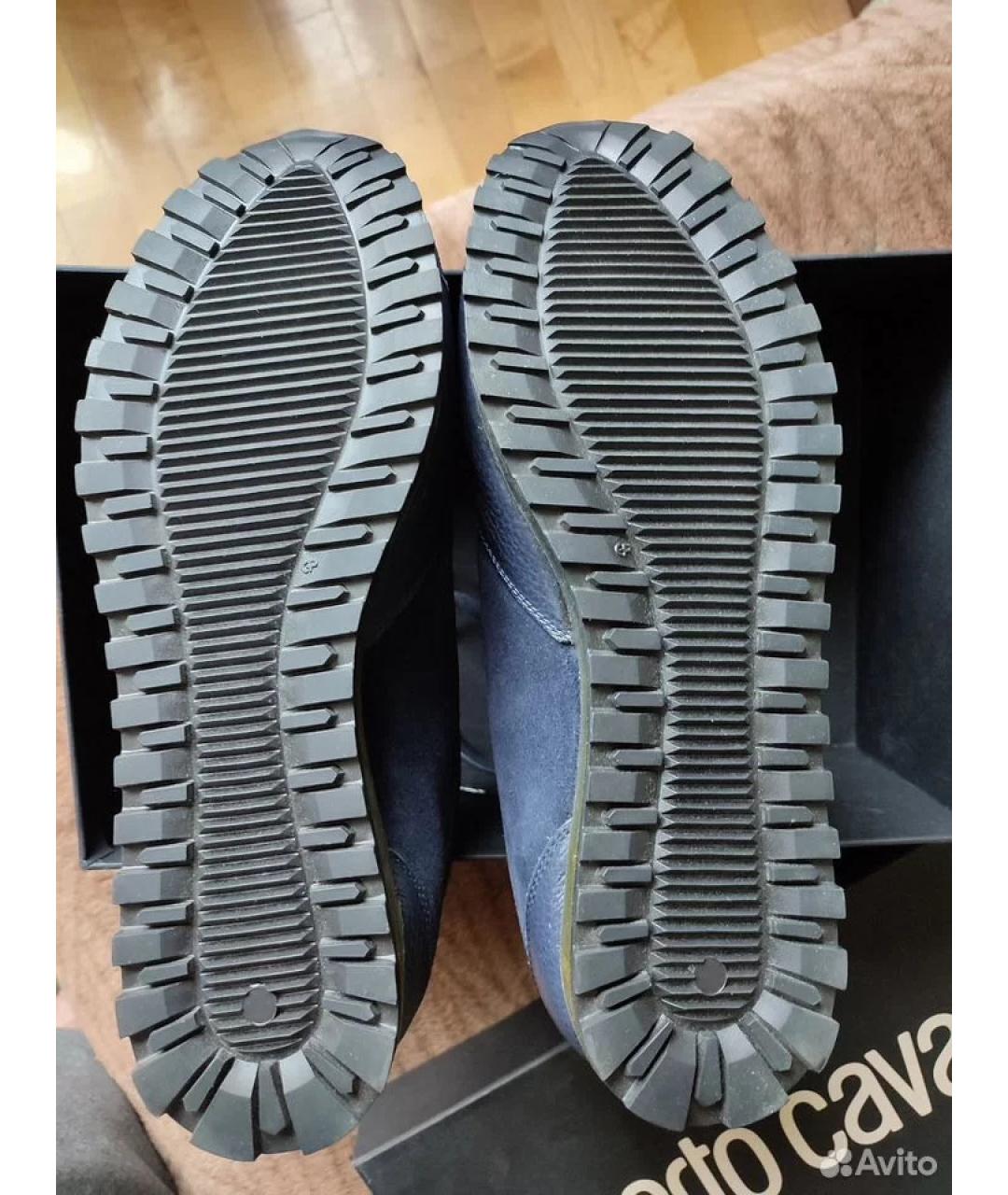 ROBERTO CAVALLI Синие кожаные низкие кроссовки / кеды, фото 2