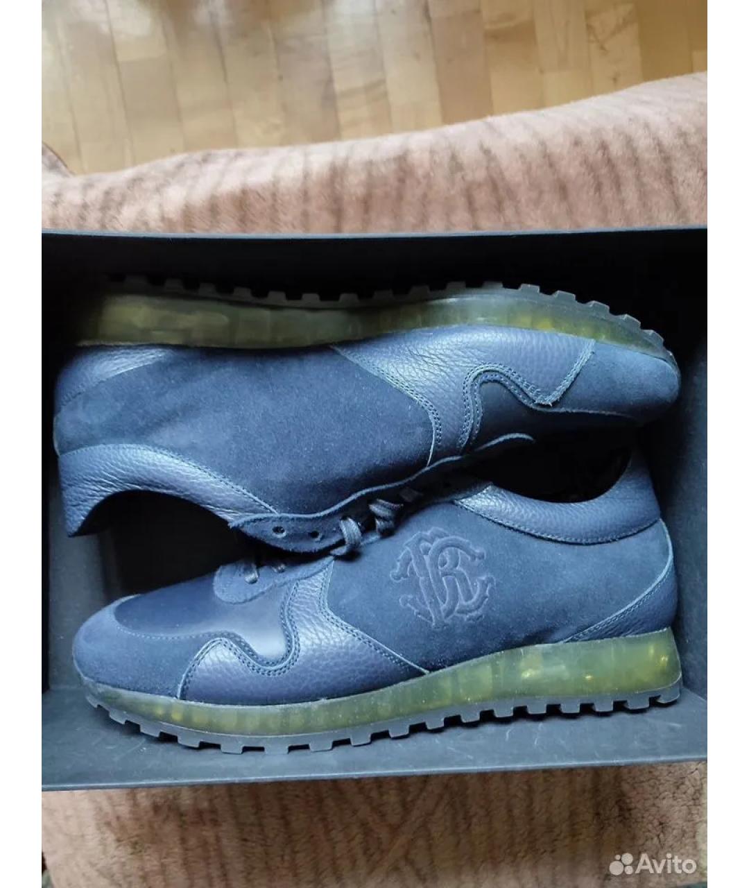 ROBERTO CAVALLI Синие кожаные низкие кроссовки / кеды, фото 3