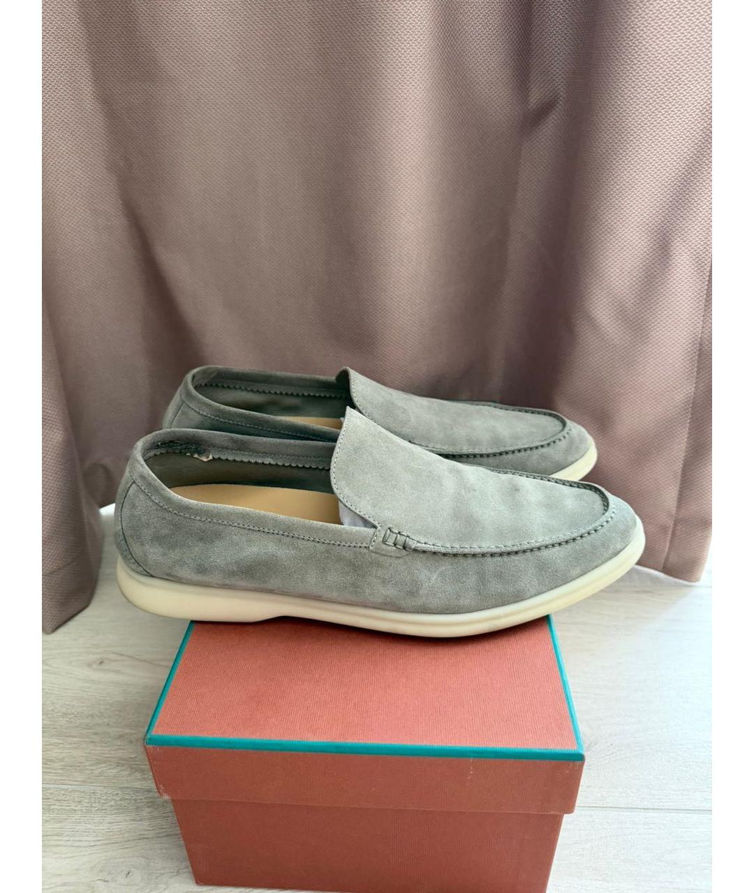 LORO PIANA Серые замшевые лоферы, фото 5