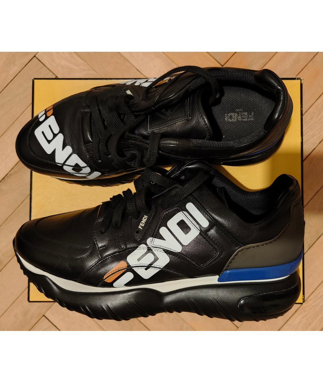 FENDI Черные кожаные низкие кроссовки / кеды, фото 6