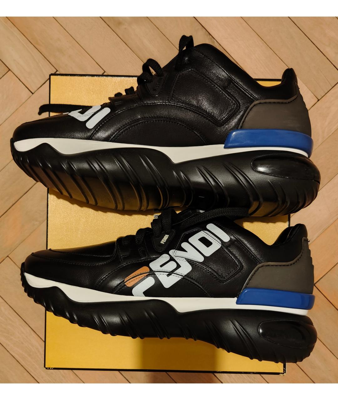 FENDI Черные кожаные низкие кроссовки / кеды, фото 3