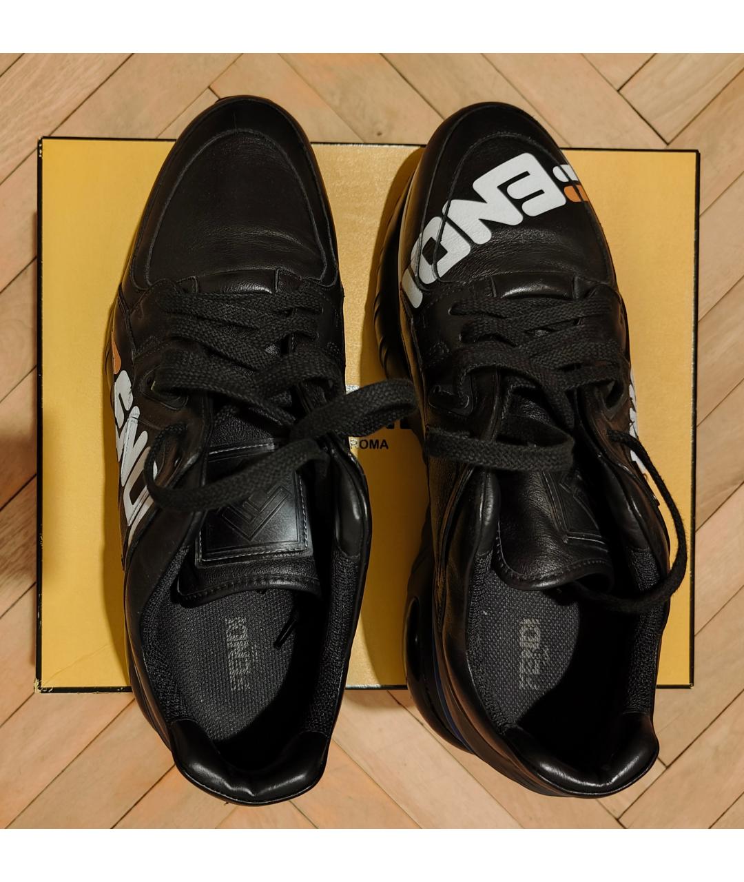 FENDI Черные кожаные низкие кроссовки / кеды, фото 2