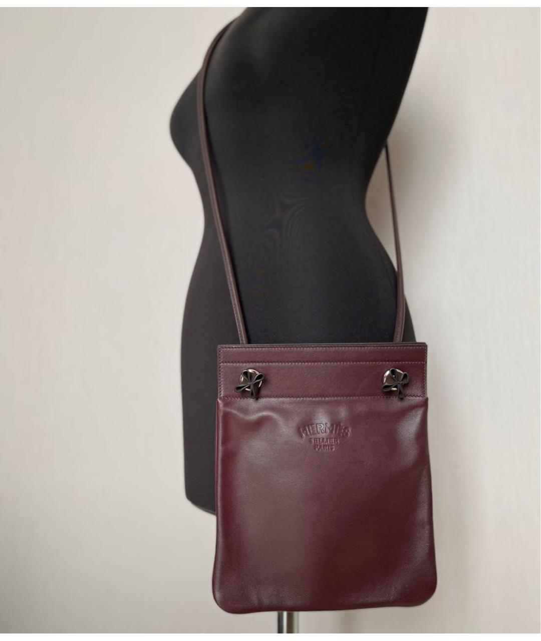 HERMES Бордовая кожаная сумка через плечо, фото 2