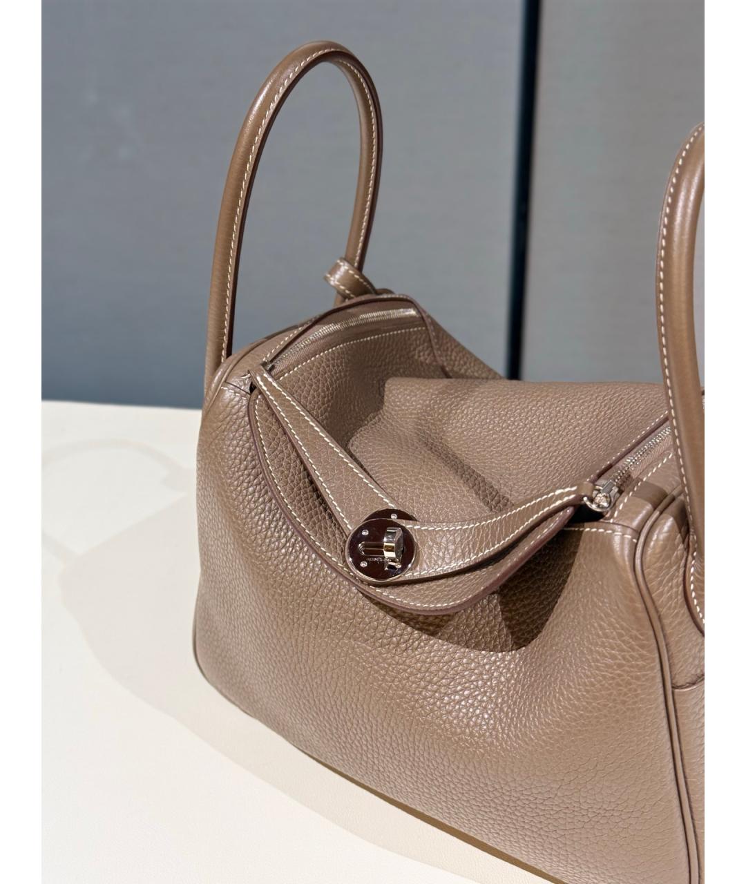 HERMES Серая кожаная сумка с короткими ручками, фото 4