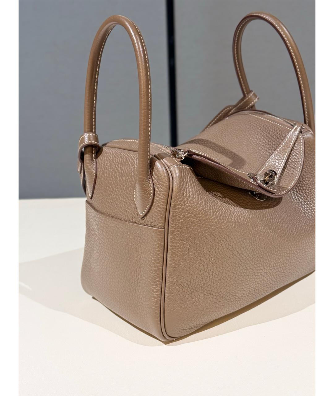 HERMES Серая кожаная сумка с короткими ручками, фото 2