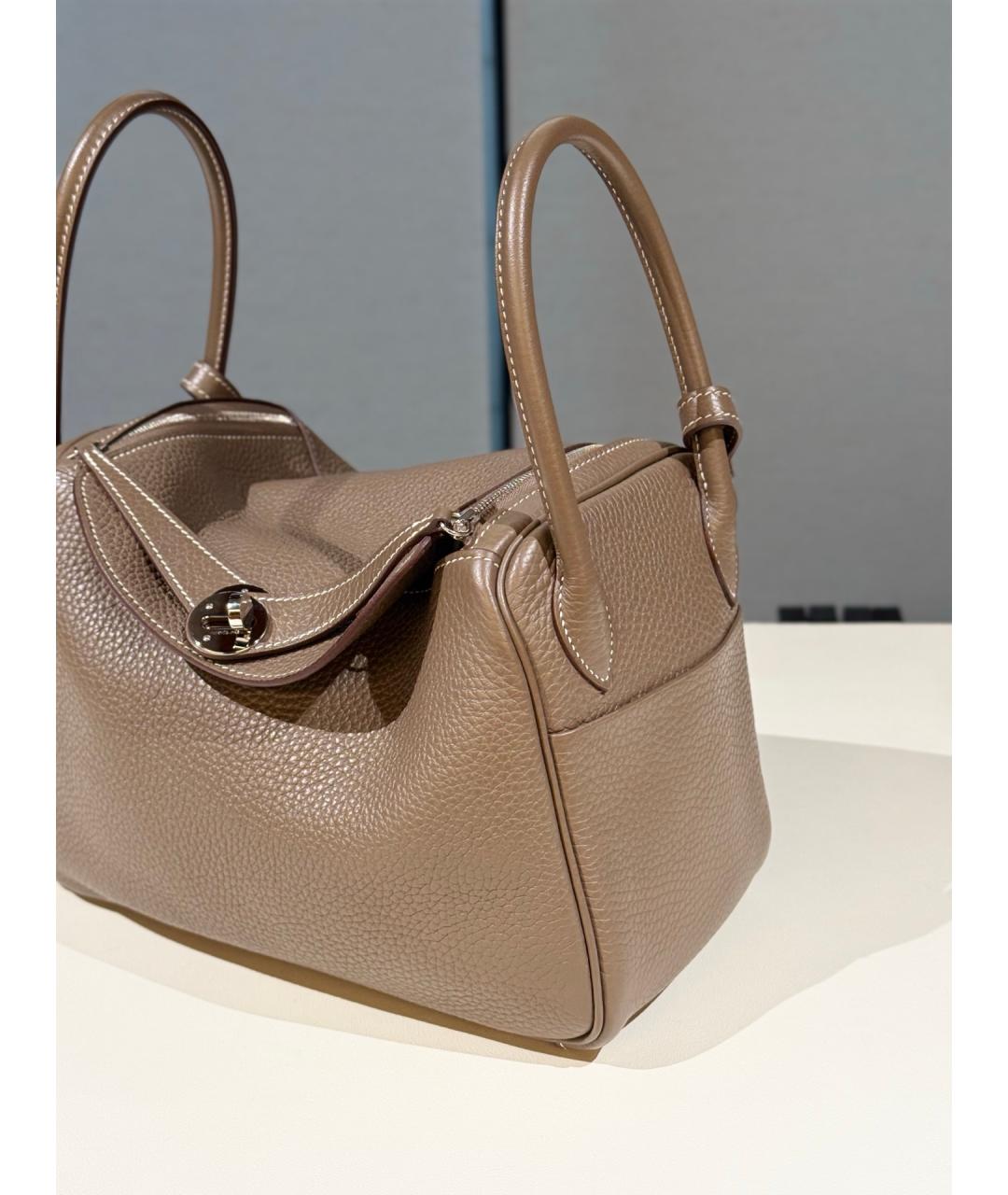 HERMES Серая кожаная сумка с короткими ручками, фото 3