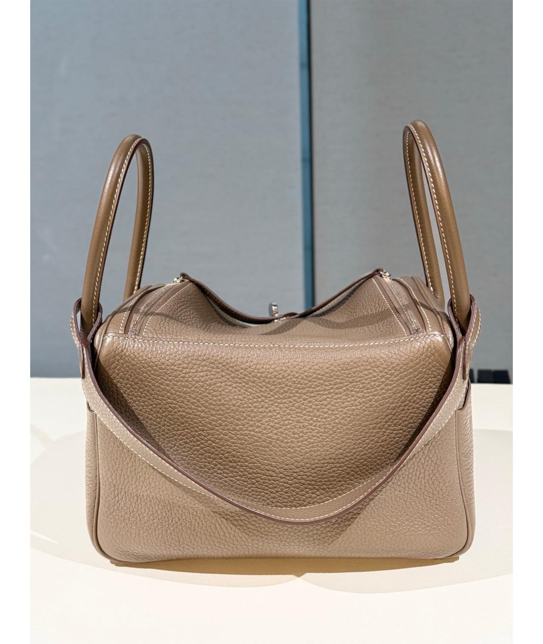 HERMES Серая кожаная сумка с короткими ручками, фото 5