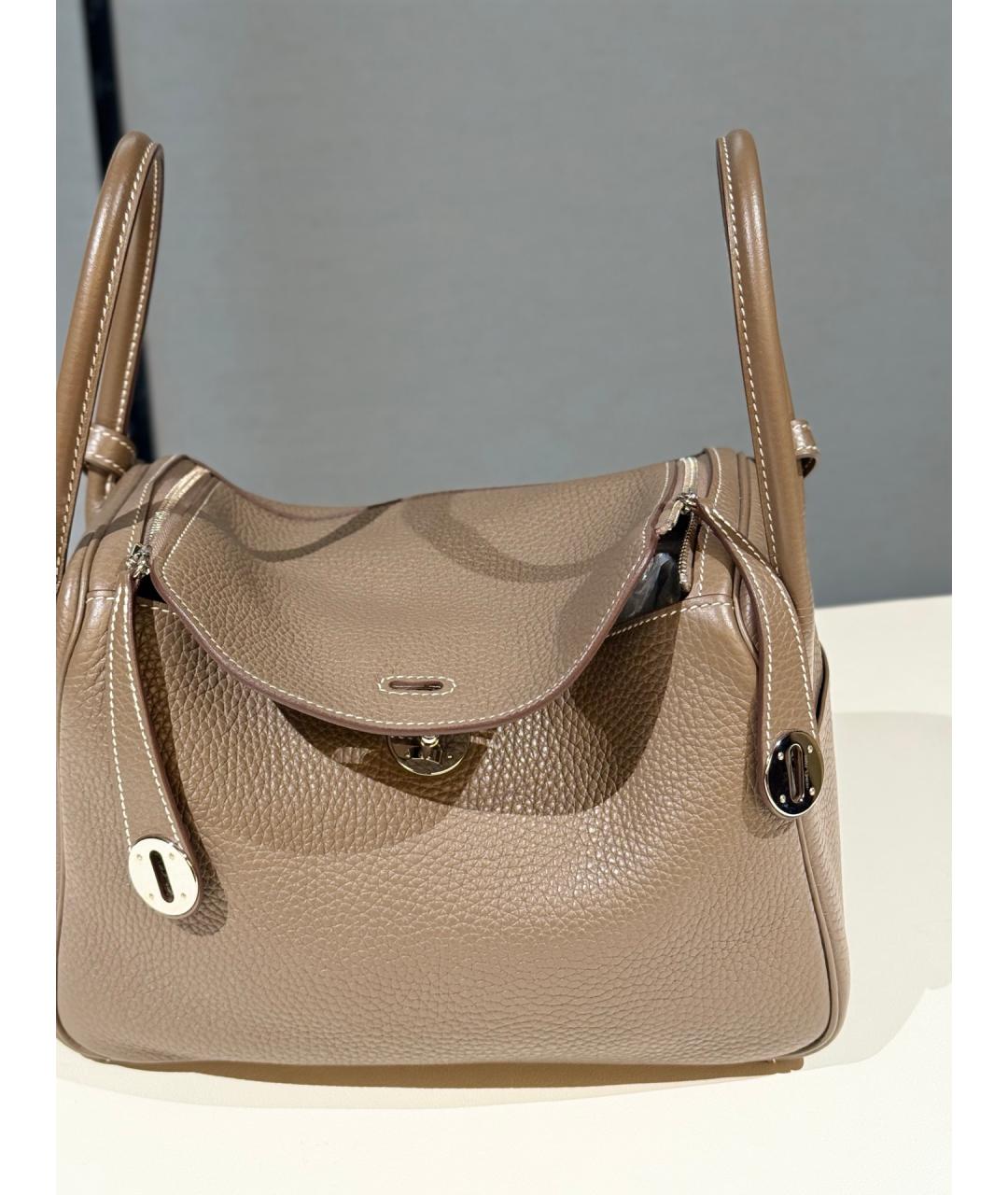 HERMES Серая кожаная сумка с короткими ручками, фото 8