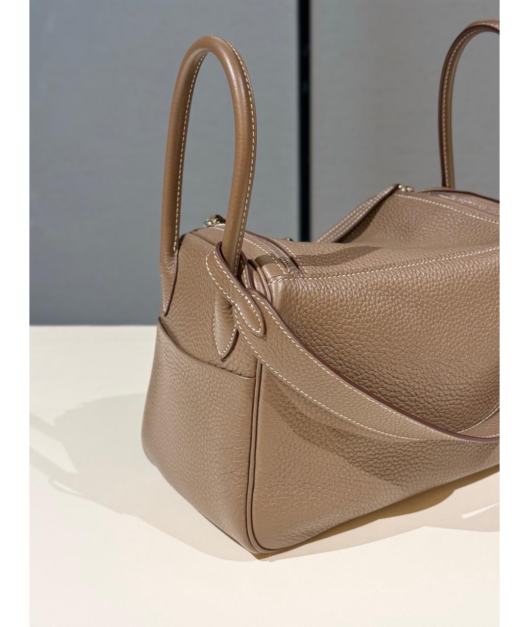 HERMES Серая кожаная сумка с короткими ручками, фото 7