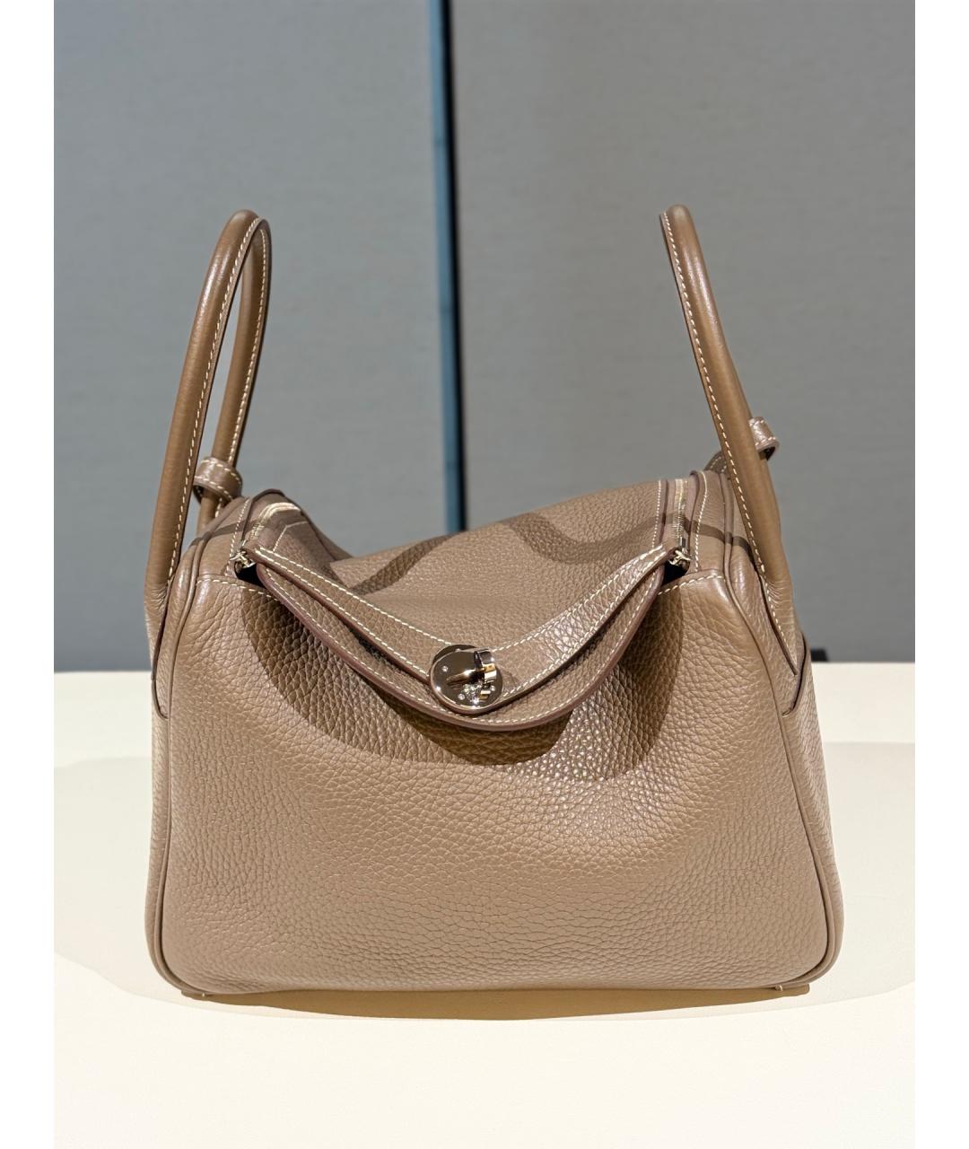 HERMES Серая кожаная сумка с короткими ручками, фото 9