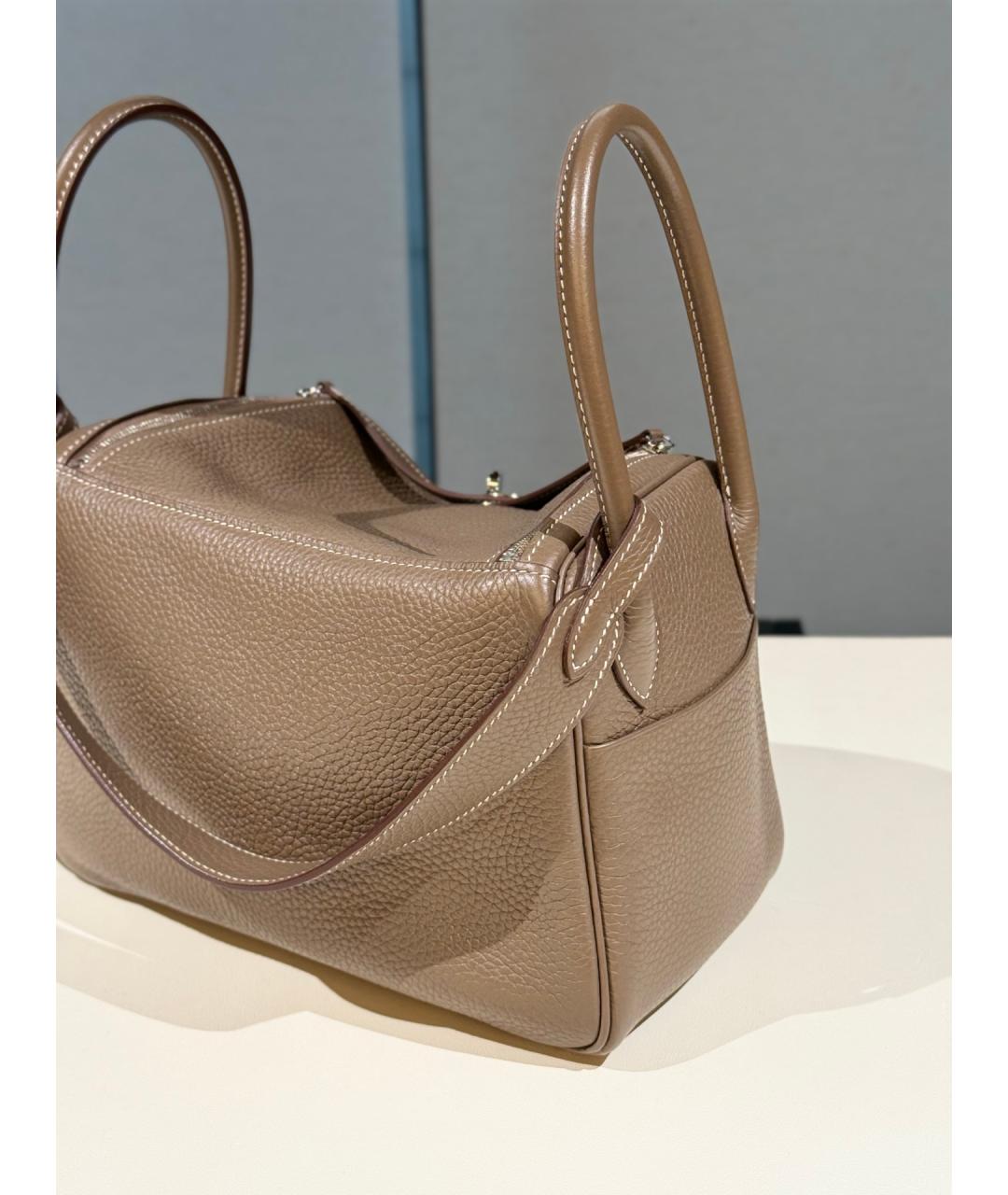 HERMES Серая кожаная сумка с короткими ручками, фото 6