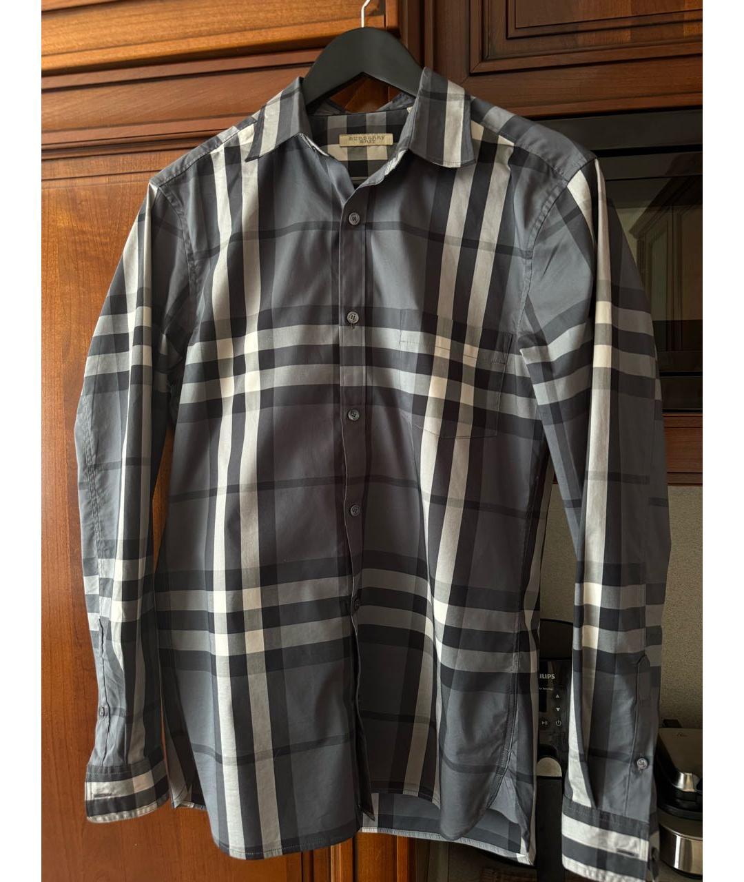 BURBERRY Серая хлопковая кэжуал рубашка, фото 5