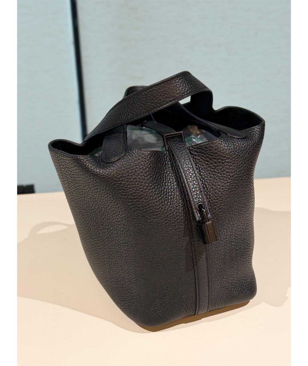 HERMES Черная кожаная сумка с короткими ручками, фото 4