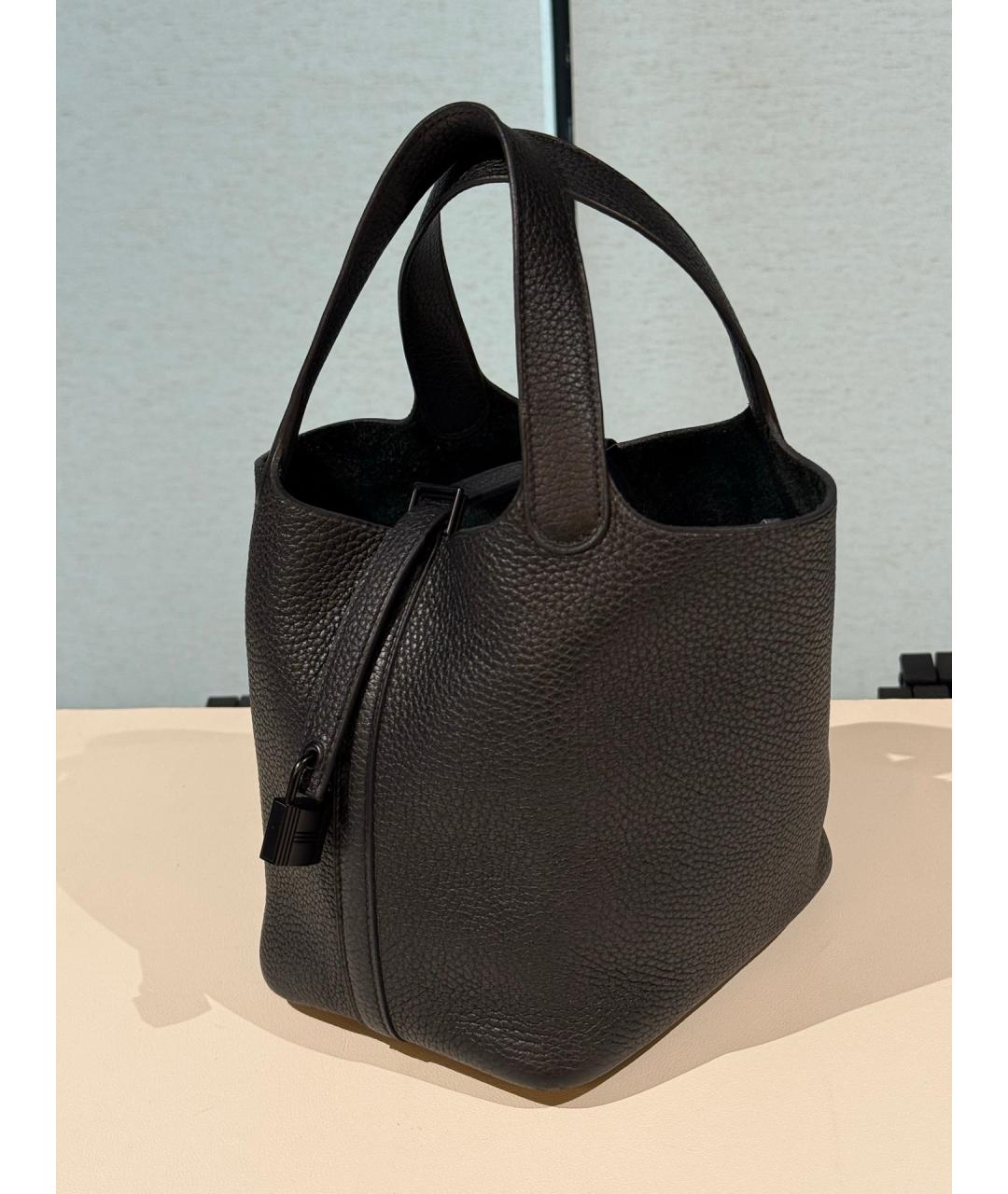 HERMES Черная кожаная сумка с короткими ручками, фото 3