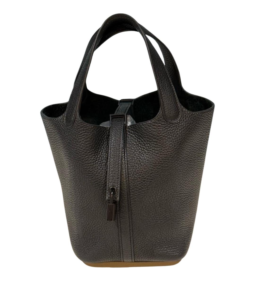 HERMES Черная кожаная сумка с короткими ручками, фото 1