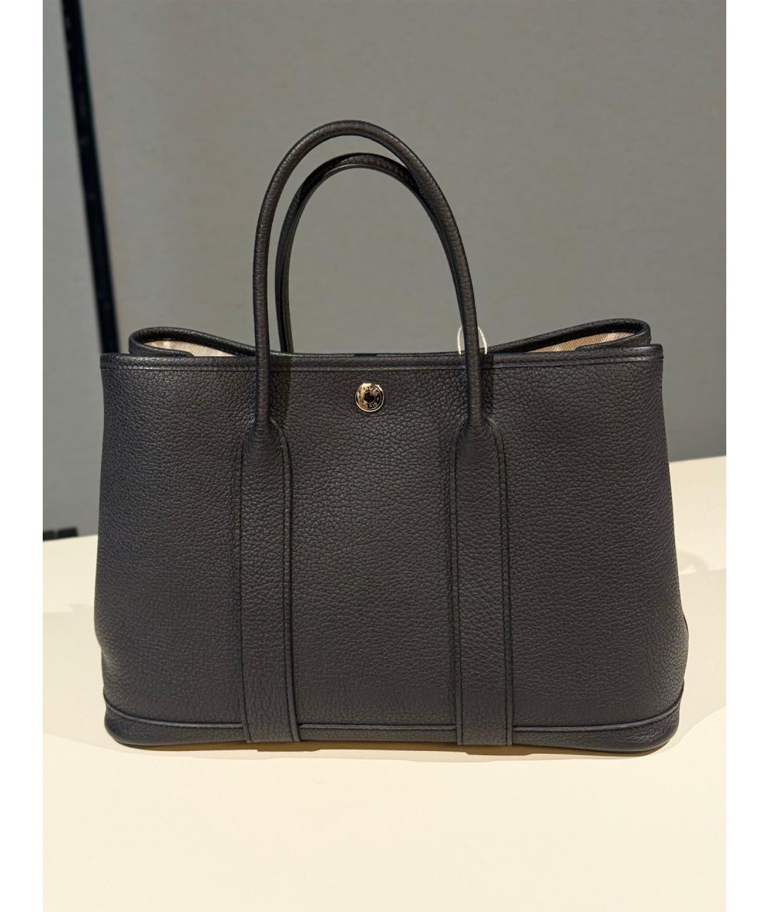 HERMES Черная кожаная сумка с короткими ручками, фото 2