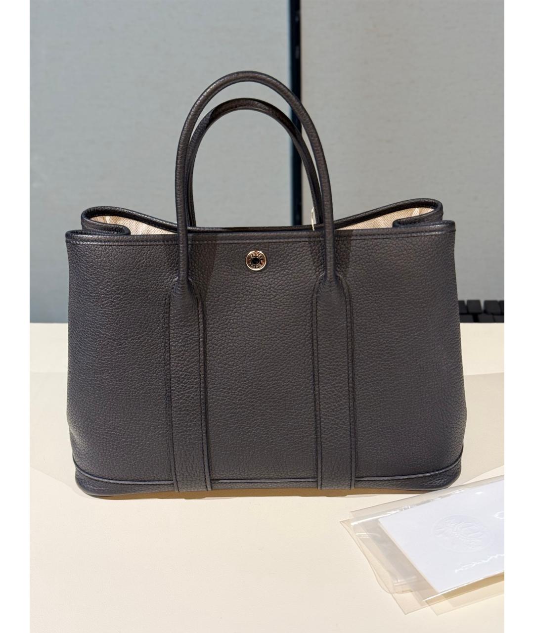 HERMES Черная кожаная сумка с короткими ручками, фото 8