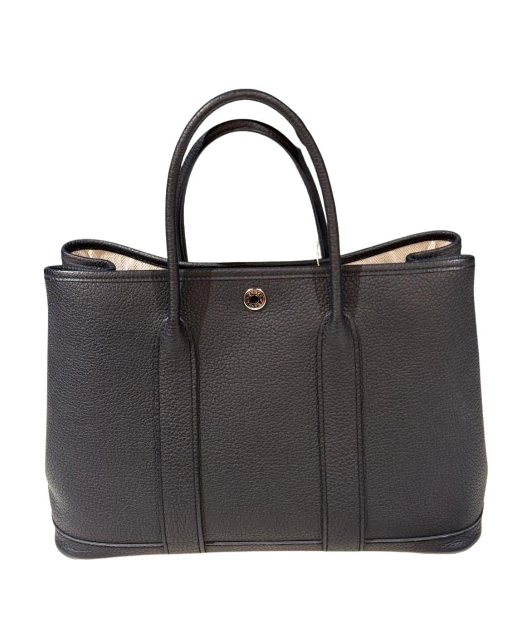 HERMES Черная кожаная сумка с короткими ручками, фото 1