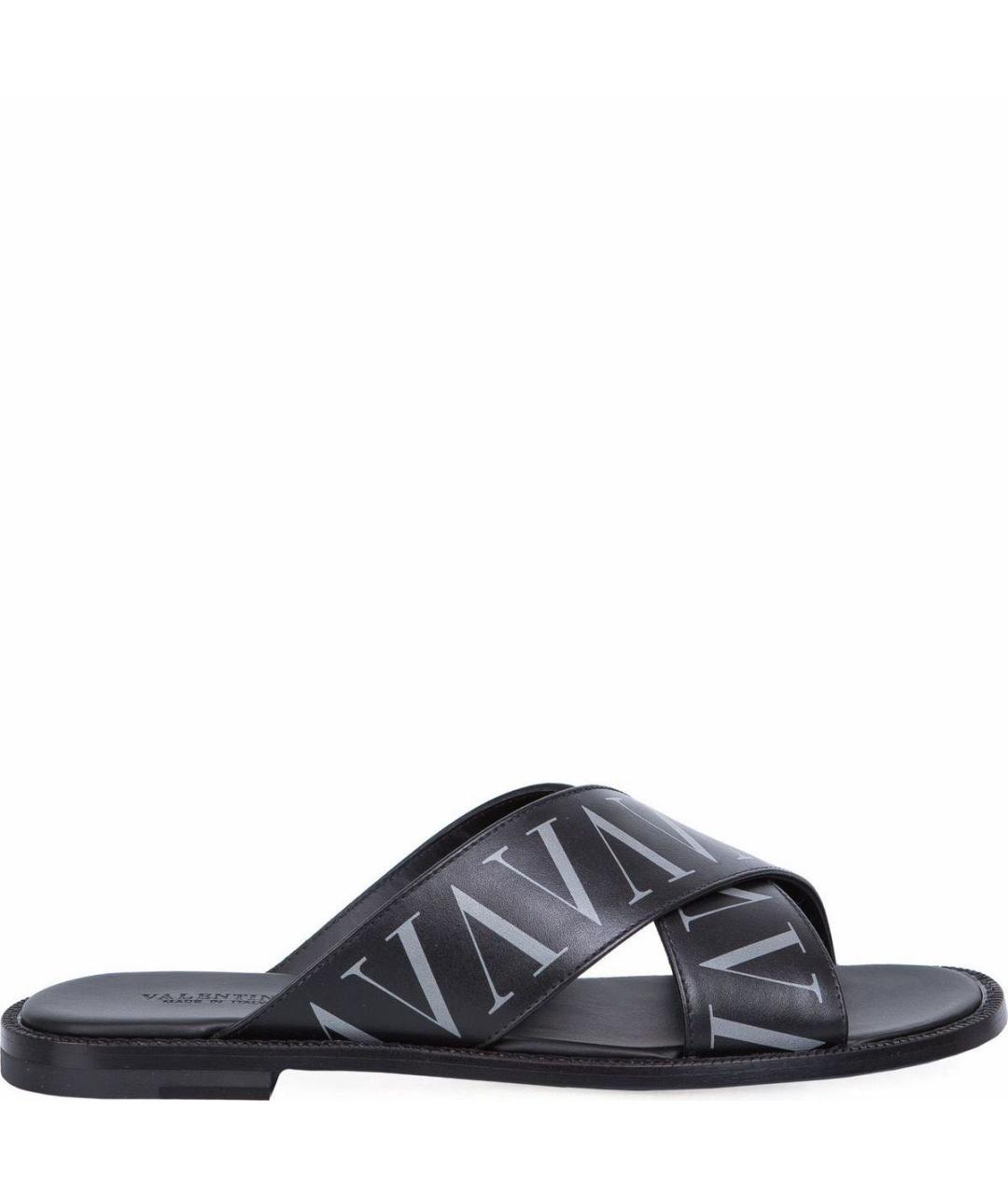 VALENTINO Черные кожаные шлепанцы, фото 6