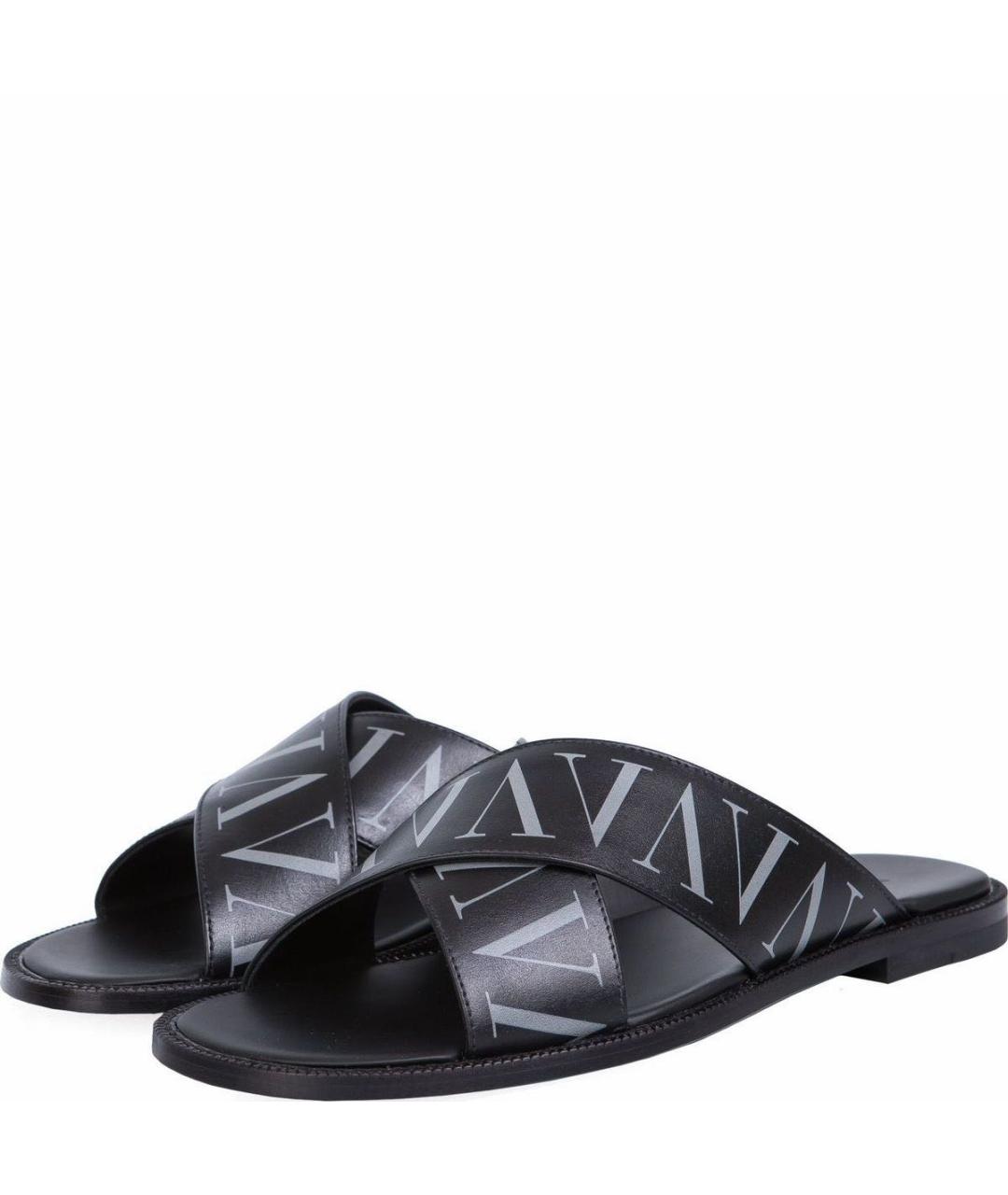 VALENTINO Черные кожаные шлепанцы, фото 5