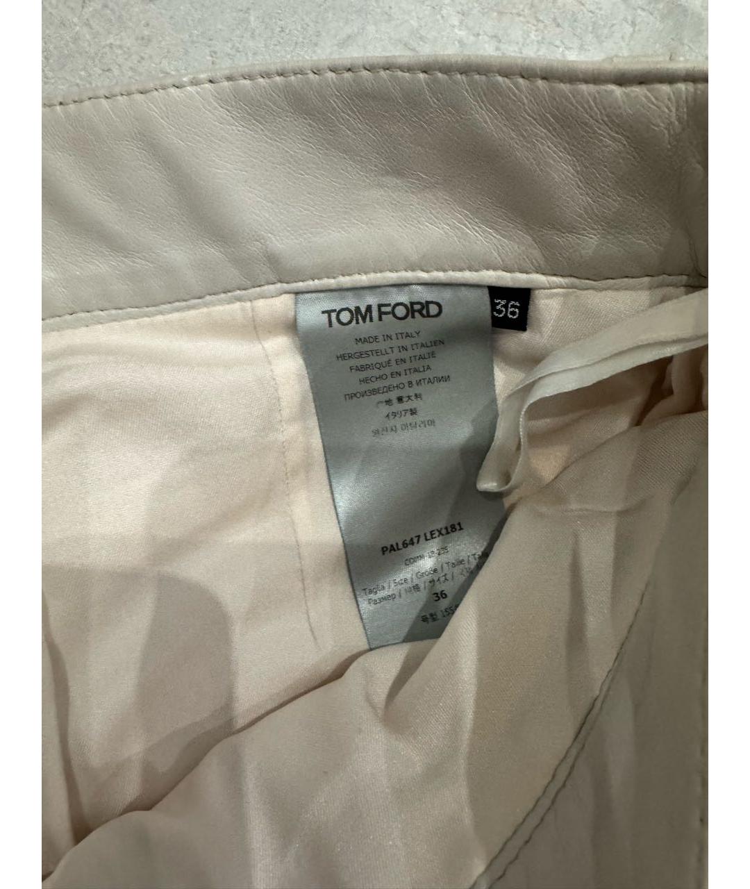 TOM FORD Бежевые кожаные прямые брюки, фото 4