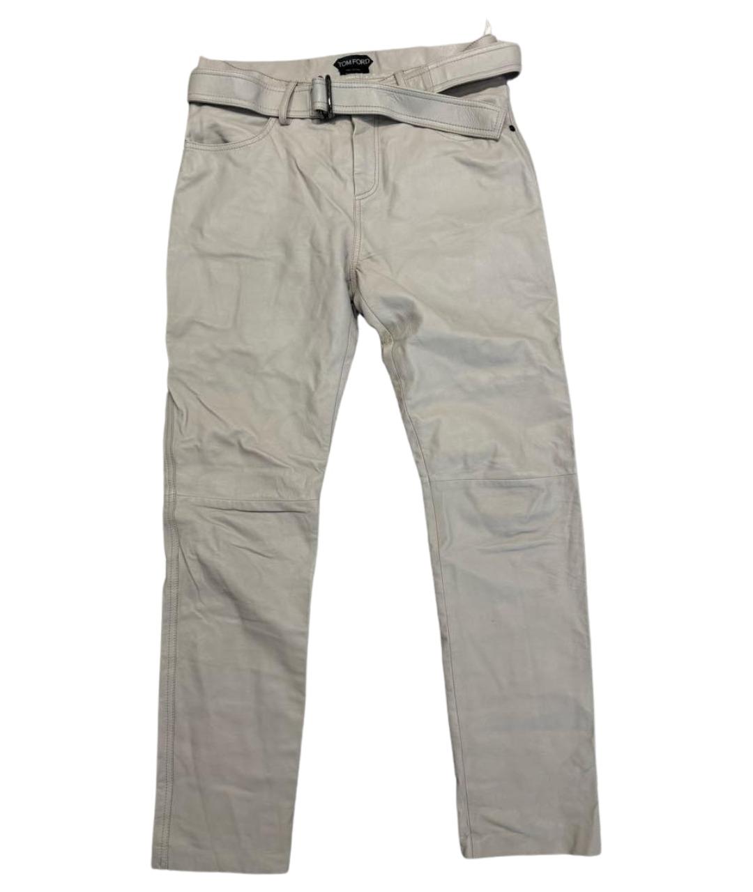 TOM FORD Бежевые кожаные прямые брюки, фото 1