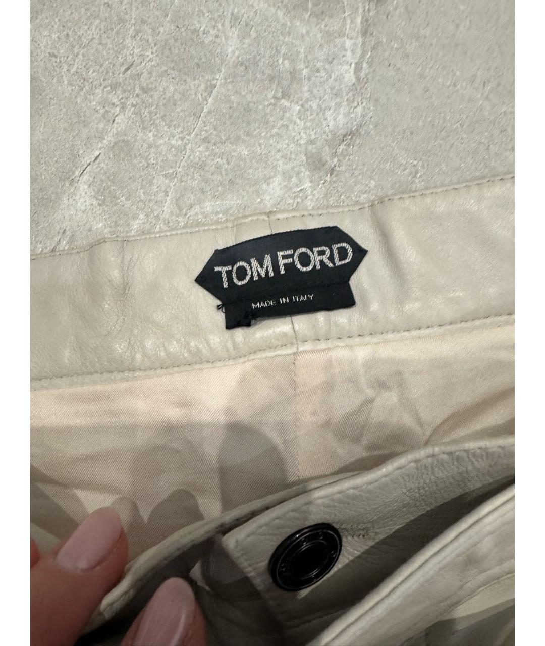 TOM FORD Бежевые кожаные прямые брюки, фото 3